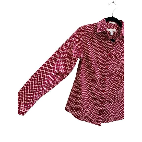 Chicos Womens Top 0 Small Red Chevron 100% Cotton No Iron Collar Shirt #3231 - Picture 6 of 12